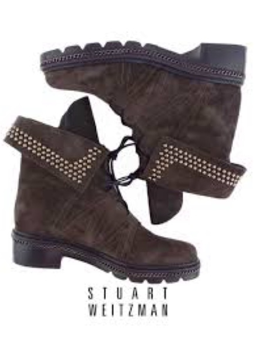 Stuart Weitzman Dark Brown Suede Lace-Up Moto Boots